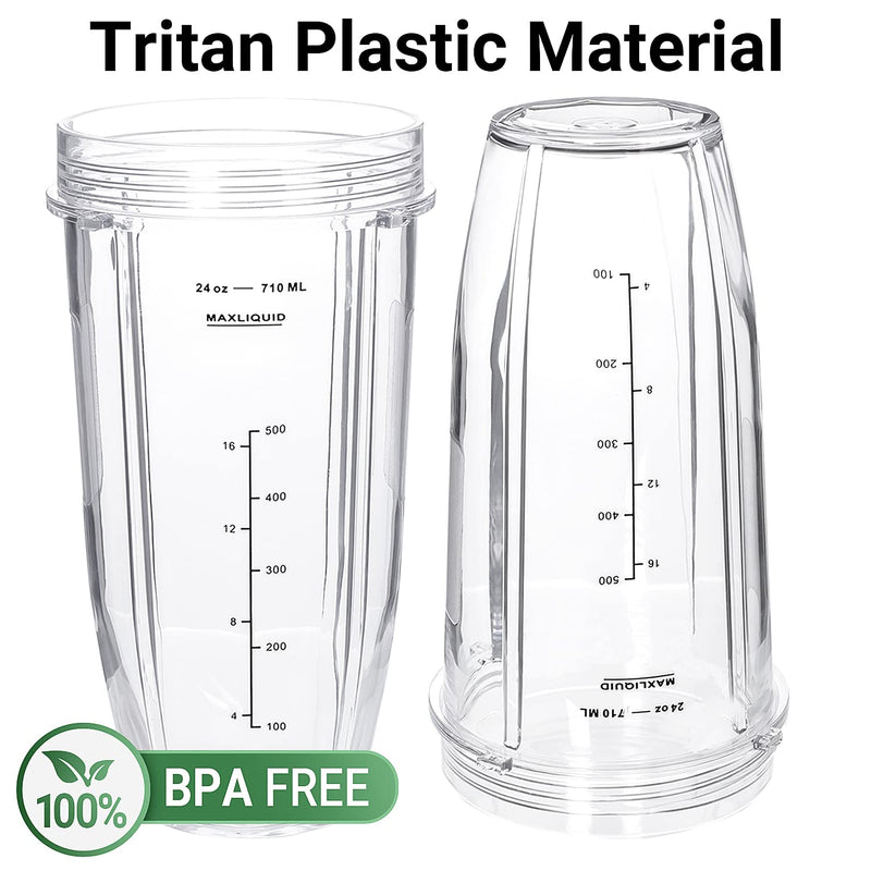 Replacement Blender Cup with Lid (2 Pack) 24 Oz Cups For Ninja Auto iQ BL480 BL482 BL642 BL682 BL450 BN401 BN751 BN801 Foodi SS351 SS151 SS401 Ninja Blender Auto iQ Blade