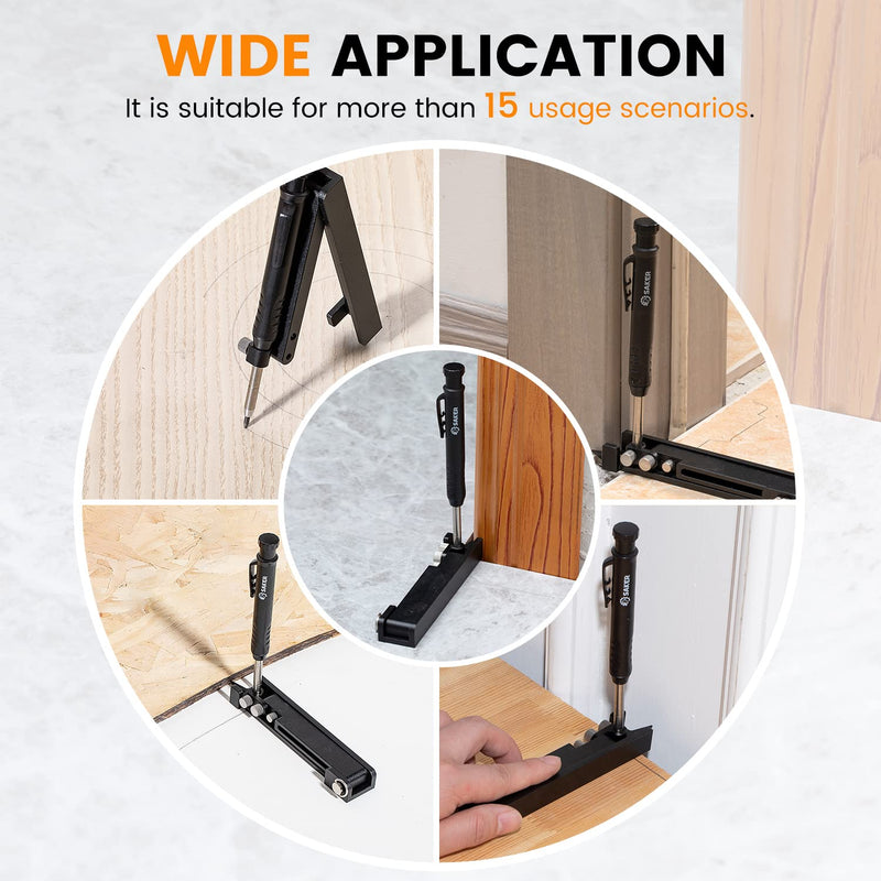 Saker Multi-function Scribing Tool- Construction Pencil- Aluminum Alloy Scribe Tool with Deep Hole Pencil,DIY Woodworking Scribe Gauge Scriber Line Maker Measuring Tool,Gifts For Men(BLACK)