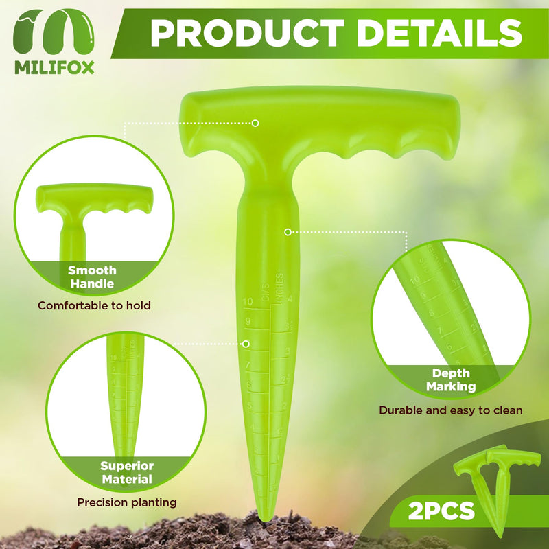 2 Pack Dibbler Gardening Tool with Measurements 6.9 inch Plastic Bulb Planting Tools with Handle Seed Dibber for Planting Bulbs Digging Gardening(Light Green)