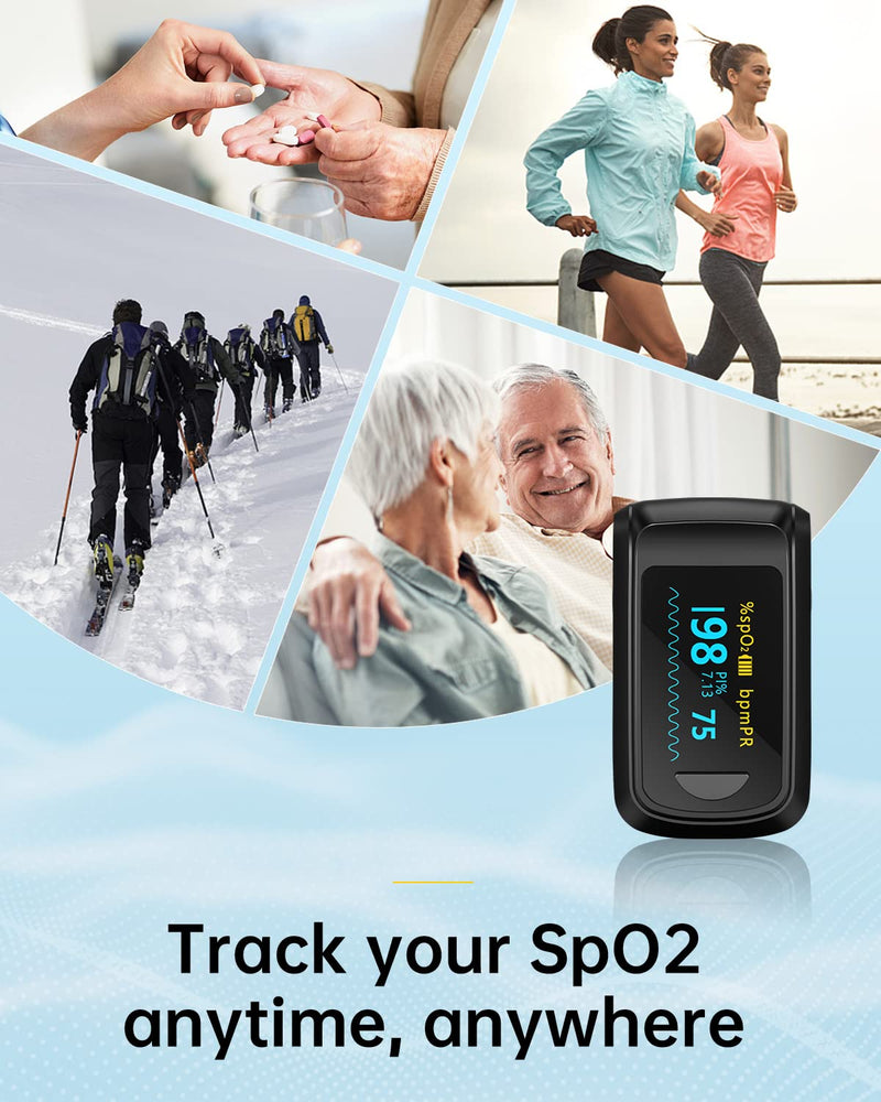 Fingertip Pulse Oximeter Blood Oxygen Monitor Pulse Ox, Heart Rate and Fast Spo2 Reading Oxygen Meter with OLED Screen Included Batteries and Lanyard Black