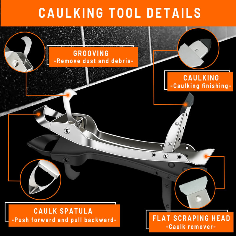 Caulking Tool Kit Stainless Steel Grout Removal Tool,4 in 1 Tile Caulk Remover Tool,Silicone Scraper Caulk Finishing Tools for Kitchen Bathroom Floor Sealant Caulk Window Sink Joint