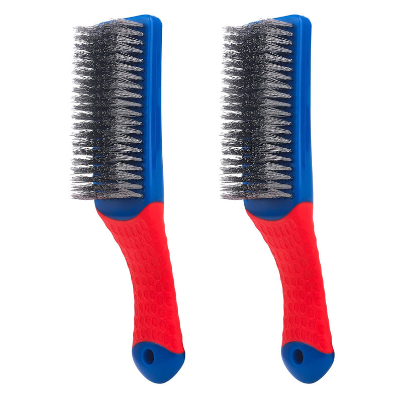 Wire Brushes for Cleaning,Steel Brush Heavy Duty Carbon Steel and Stainless Steel Wire Scratch Brush with Rubber Covered Handle,2 Pcs
