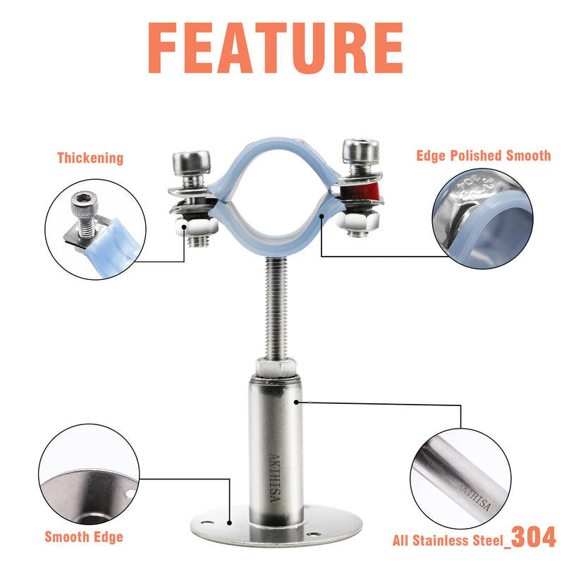 AKIHISA 3/4 Inch Wall Mount Ceiling Mount Pipe Support Ring Hanger,2 PCS Adjustable Stainless Steel Pipe Bracket Clamp Range 15-19mm(100+100mm) 15-19mm(100+100mm)