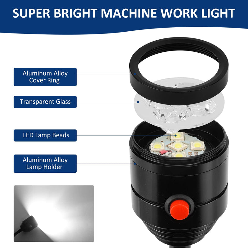 Magnetic Work Light, LED Machine Light with Flexible Gooseneck and Magnetic Base, Shop Tool Lamp for Lathe, Work Bench, Sewing Machine, Grill, Industrial Lighting Black - NewNest Australia