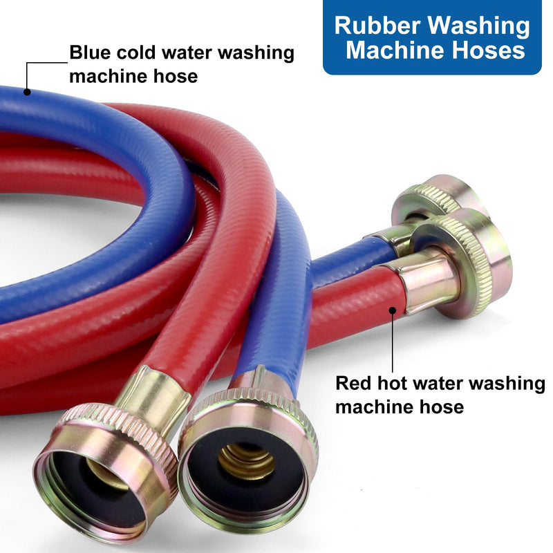 Washer Hoses 4FT,Rubber Washing Machine Hoses 3/4 Washer Machine Hoses 2 packs,Burst Proof Water Supply Lines for Hot and Cold Water Washer Hoses,Universal for All Standard Wash Machines-by MIFLUS Rubber 4foot-Straight