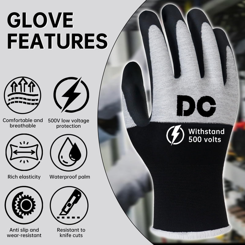 5 Pairs Insulated Electrician Gloves 500V Touch-Screen Voltage/Flame Retardant Work Gloves, Electrical Rubber Non-slip Texture Design for Electricians Prevent Shock (Large) 500V-5Pairs-L Large