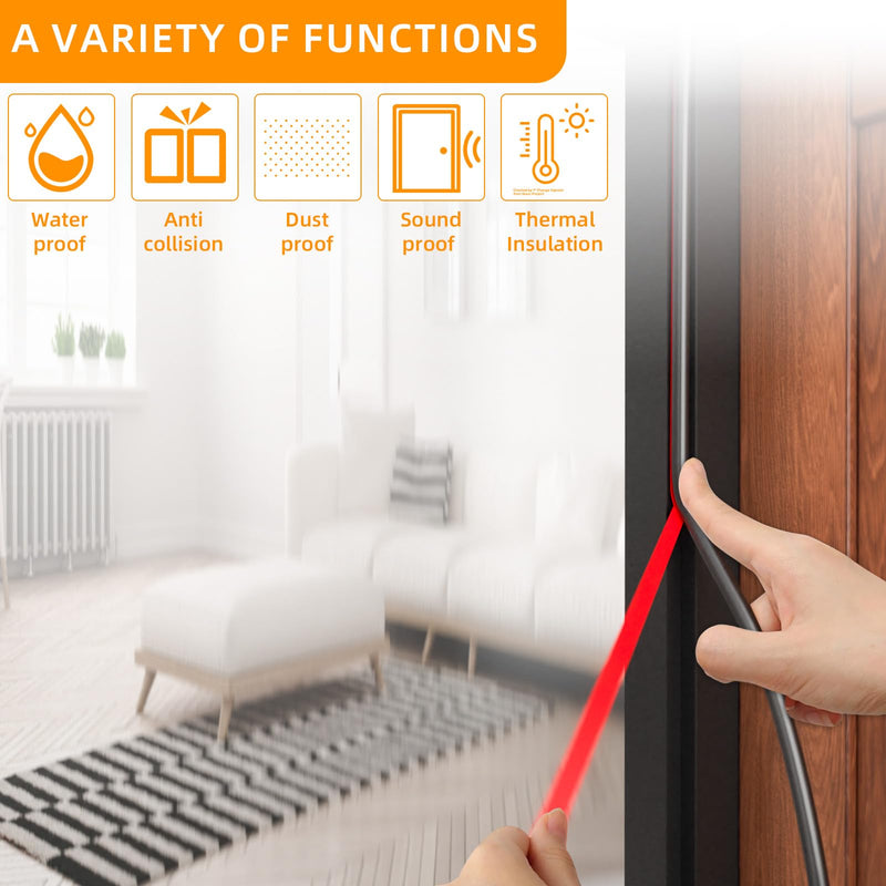 23FT Weather Stripping Door Seal, Self Adhesive Door Weather Stripping, Silicone Door Seal Strip for Door Frame, D-Shaped Door Insulation Strip, for Door & Window (Black, 3/8"(W)×1/4"（T) ×23ft(L) Black 3/8"(W)×1/4"（T) ×23ft(L)