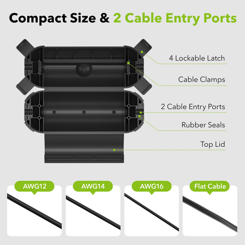 BN-LINK Outdoor Extension Cord Safety Cover, Weather Resistant Seal Housing with 4 Latches, Fits 12/14/16 AWG Extension Cord, Holiday String Lights, Plug, Waterproof IP44, Black, 1Pack 1PK Black