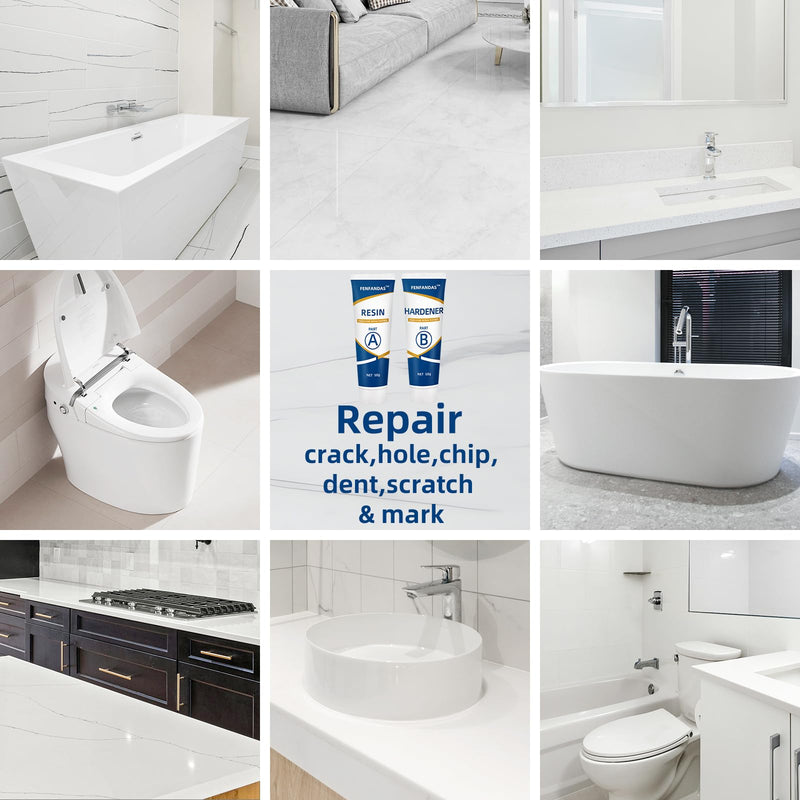 Tub and Shower Repair Kit White, Fiberglass Tub and Porcelain Repair Kit, Acrylic, Enamel, Ceramics Tile Toilet and Sink Repair Kit, Repair cracks, fragments, holes and pits, Bathtub Repair Kit White