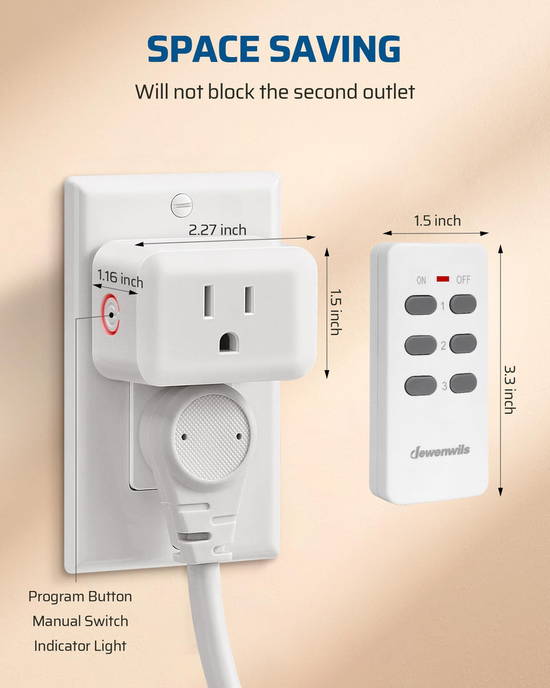 DEWENWILS Wireless Remote Control Outlet, Programmable and Expandable Electrical Outlet Switch, Wireless Remote Light Switch, 100FT Range, FCC Listed, 1 Remote and 3 Outlets 1 Remote + 3 Outlets