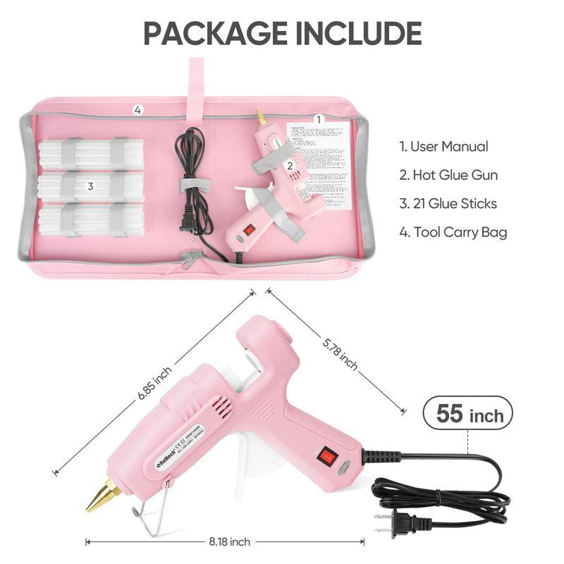 ROMECH 60/100W Dual Temp Hot Glue Gun and Sticks Set, Full Size with Case Pink