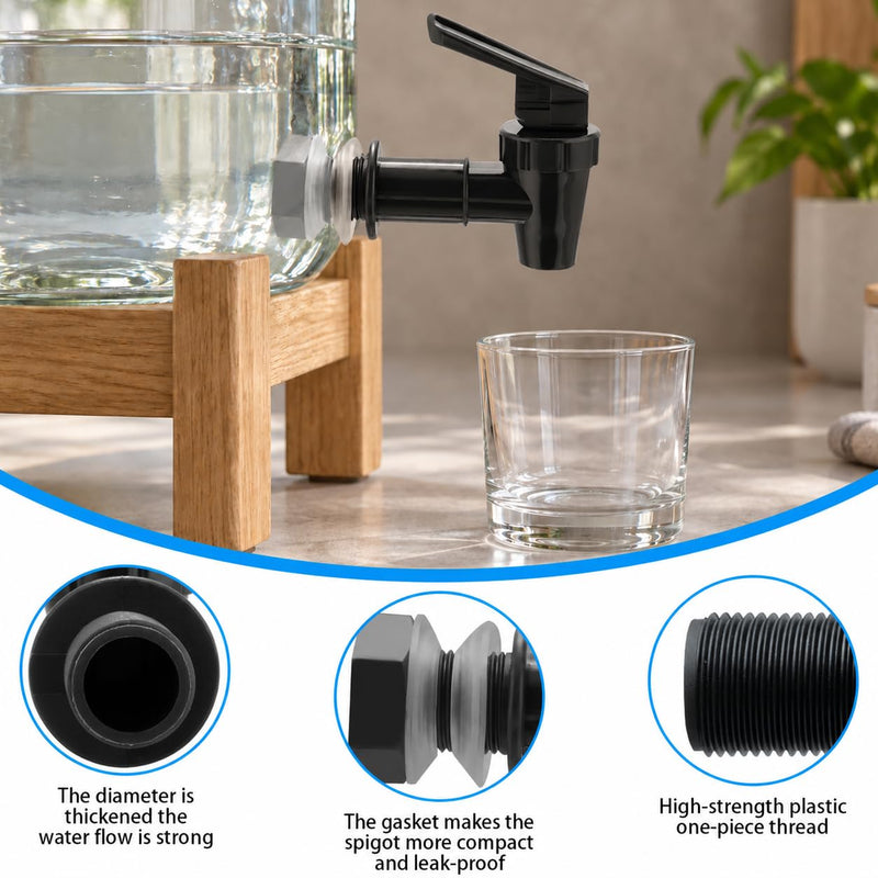Replacement Cooler Spigot, Reusable Plastic Tap for Bottle Jug, Beverage Dispenser, Crock and Container, Lever Pour Valve Spout (2 Black) 2 Black