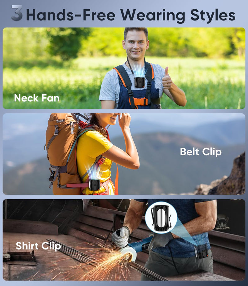 AI Portable Waist Fan, 6 Speeds 16000RPM Strong Turbo Airflow, 40H Max Cooling Battery Powered Personal Fan Rechargeable, Hands-Free Shirt/Belt/Neck Fan for Work, Outdoor, Travel, Gift for Men Black