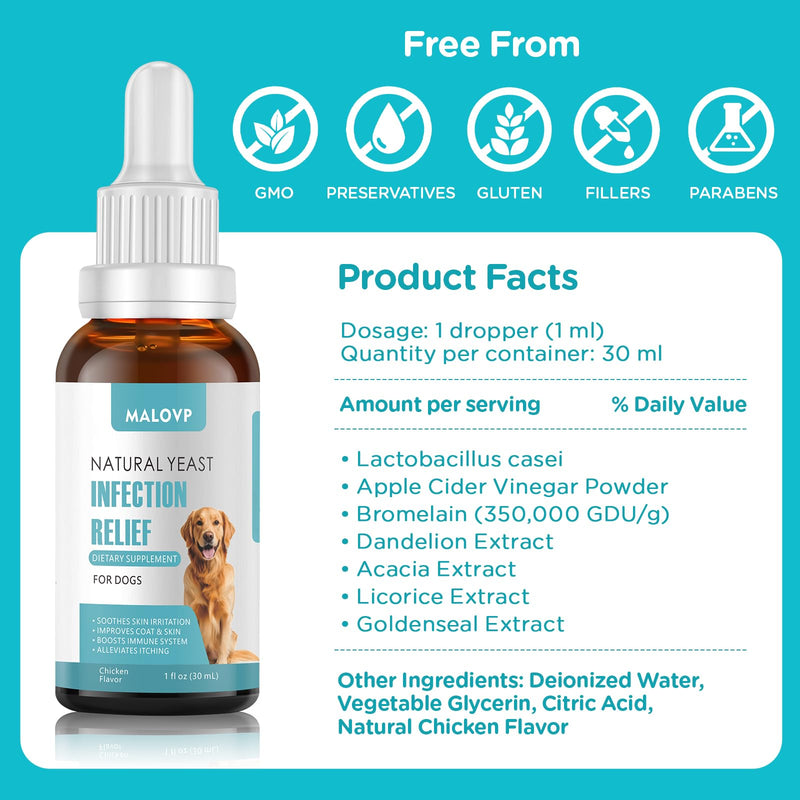 2pack Natural Yeast Infection Treatment for Dogs,Dog Ear Infection Treatment,Itchy Ear,Skin&Allergy Symptoms Relief-Reduces Inflammation&Relieves Irritation,Dog Supplement Drops with Probiotics