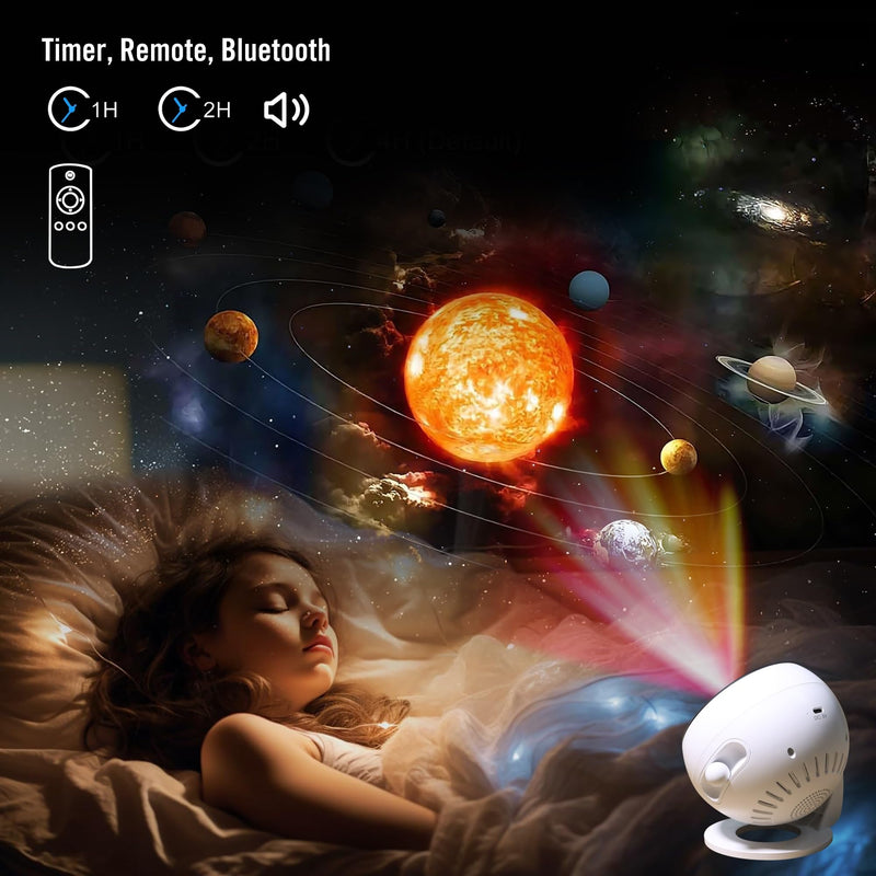 Star Projector Pro, Galaxy Projector for Bedroom, Wider Sharper Projection, 13 Theme Discs, 15 Sleep Aid White Noise, Remote, Timer, Bluetooth Play, White B-White Pro