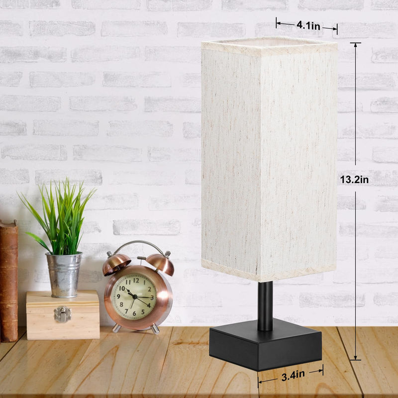 Small Table Lamp for Bedroom - Bedside Lamps for Nightstand, Minimalist Night Stand Light Lamp with Square Fabric Shade, Desk Reading Lamp for Kids Room Living Room Office Dorm Cream & Black 13.2in