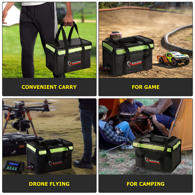 ROLOWAY Lipo Battery Bag (15 x 8.5 x 10 inch), Large Fireproof Lipo Ebike Bag with Comfortable Handle, Reflective Strip