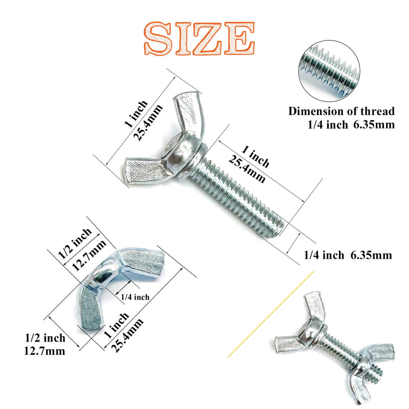 30 Pcs 1/4"-20 x1 Wing Screw Bolts and Wing Nut Kit Butterfly Screws and Nut with Hand Twist Tighten Wing Head Zinc Plated Hardware Fitting Fastenings Assortment Kit Silver 15 Sets 1/4"-20 x1" WingScrews&WingNuts