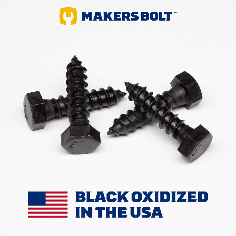 Stainless Steel Black Lag Bolts 3/8" x 1" Hex Lag Screws (10 pcs) 18-8 Stainless Black Oxidized in USA 3/8 x 1 (10 pcs)