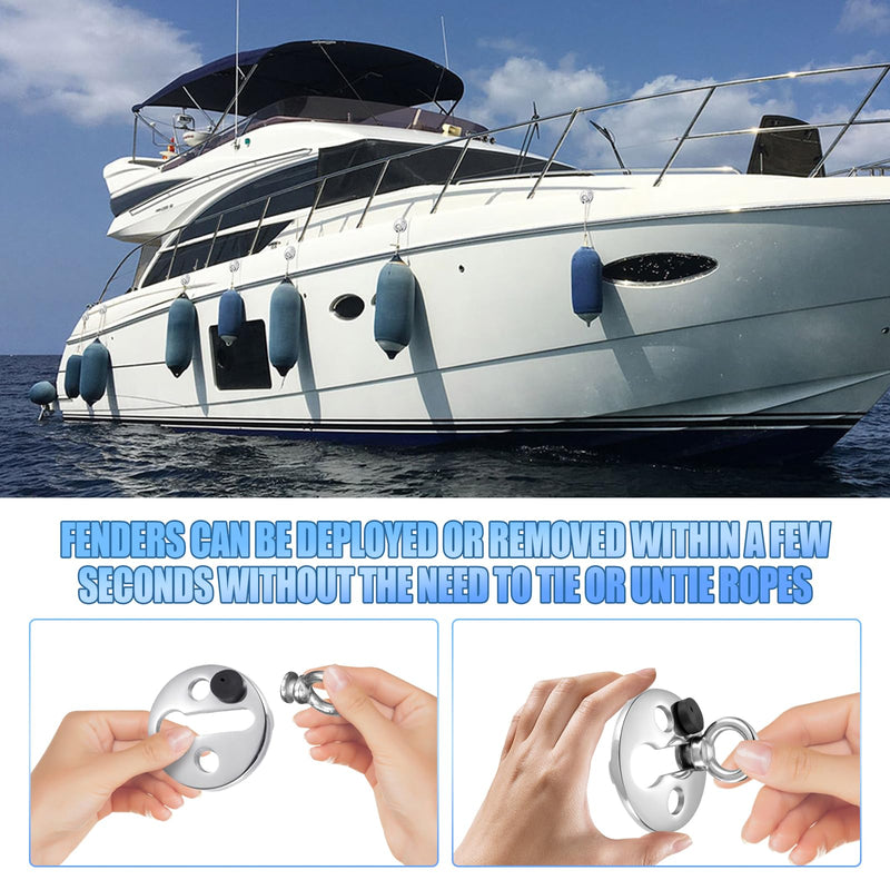 Boat Fender Lock of 6 Pack, Quick Release Fenders 316 Stainless Steel Boat Clips Boat Holder Boat Fender Hangers for Pontoon Boat, 3/8" Eye x 1-1/2" OD Flange