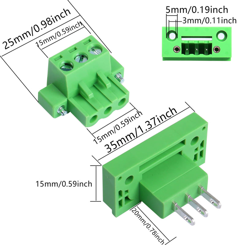 GINTOOYUN 2 Sets 3 Pin 5.08 mm Terminal, 3-Pin Pluggable Screw Terminal Block Connectors, 3P Through-Wall Terminal Connectors 2EDGWB+2EDGKM with Screw Lock Plate Fixed