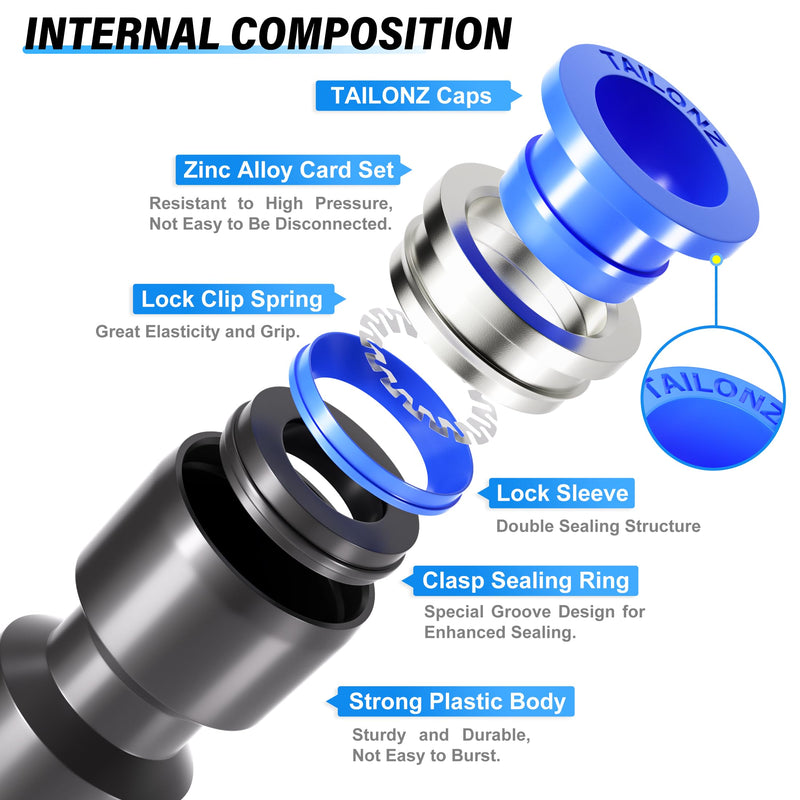 TAILONZ PNEUMATIC 60 pcs Straight Push Connectors Plastic Quick Release Connectors Air Line Fittings for 1/8 5/32 1/4 5/16 3/8 1/2Tube (2 Way) 1/8"/5/32"/1/4"/5/16"/3/8"/1/2"OD