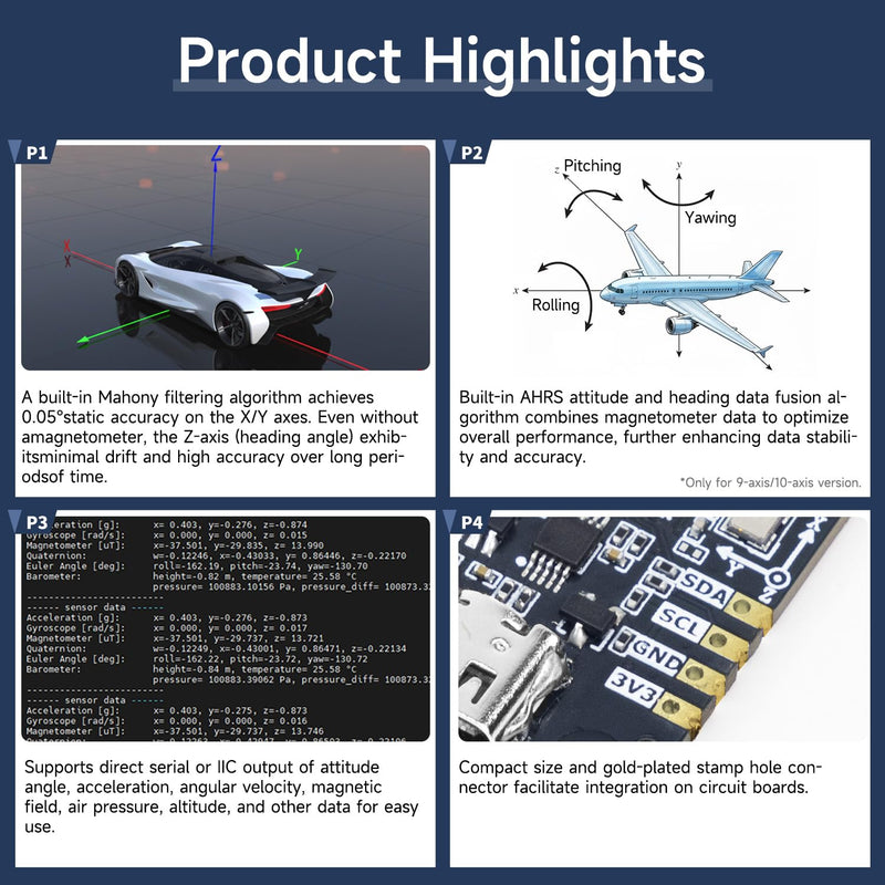 Yahboom 9-axis Module Accelerometer,Gyroscope,Magnetometer,Digital Motion Processor,AHRS Algorithm,Pitch, Roll Yaw Angle Data,Suitable for Drone Robot Orientation