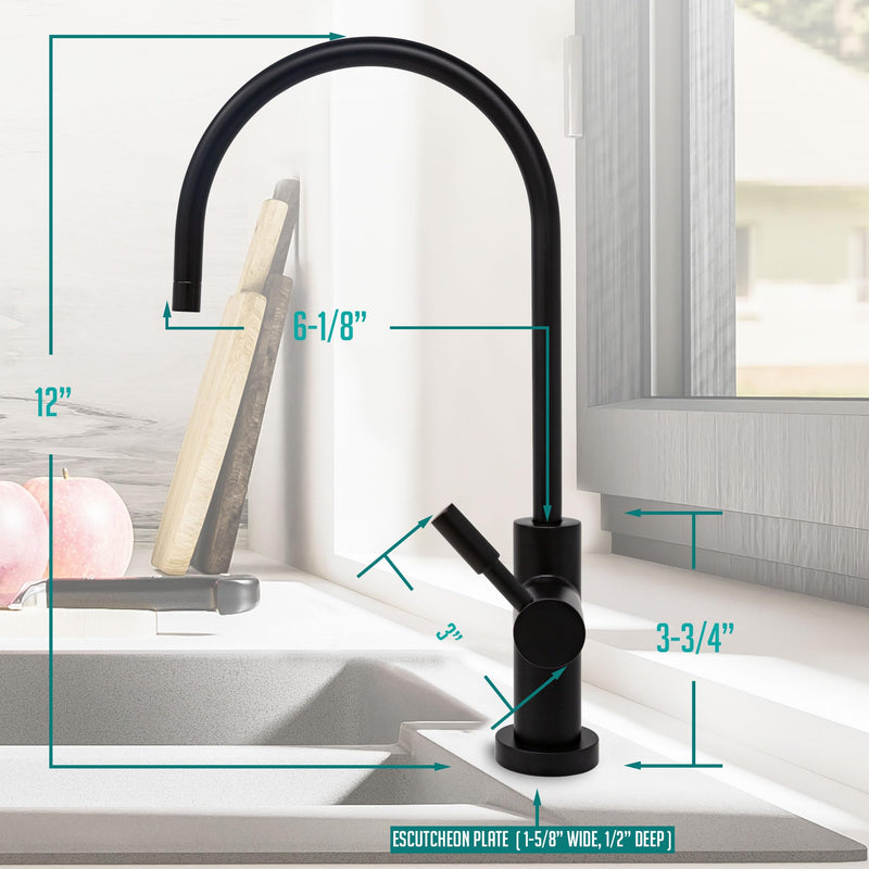 Metpure Non-airgap NSF Certified RO Faucet Reverse Osmosis Drinking Water Filtration System Water Dispenser Spout (Matte Black). Large Euro Style with Faucet Wrench.