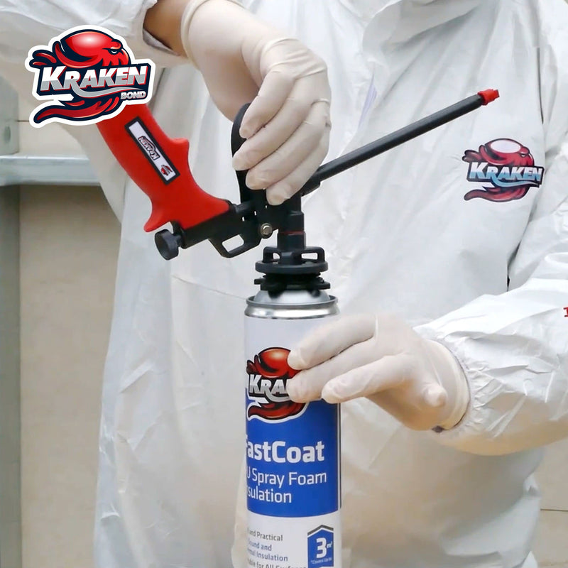 Kraken Bond PRO Spray Foam Gun - Professional Insulation for Window and Door Great Applicator for Caulking Sealing | Metal Body Covered Fully Teflon PTFE Nonstick | Foam&Cleaner NOT Included 1 Pack Spray Foam Gun Red