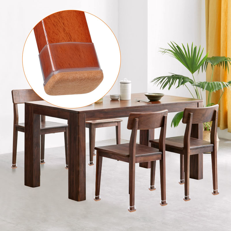 16 PCS Rectangle Clear Silicone Chair Leg Floor Protectors with Felt, Rectangle Chair Leg Caps, Chair Leg Covers Cups for Chair Table Desk, Anti- Scratches and No Noise, Fit L :1.3-1.7", W: 0.9-1.2" L(Fit: L :1.3-1.7", W: 0.9-1.2")
