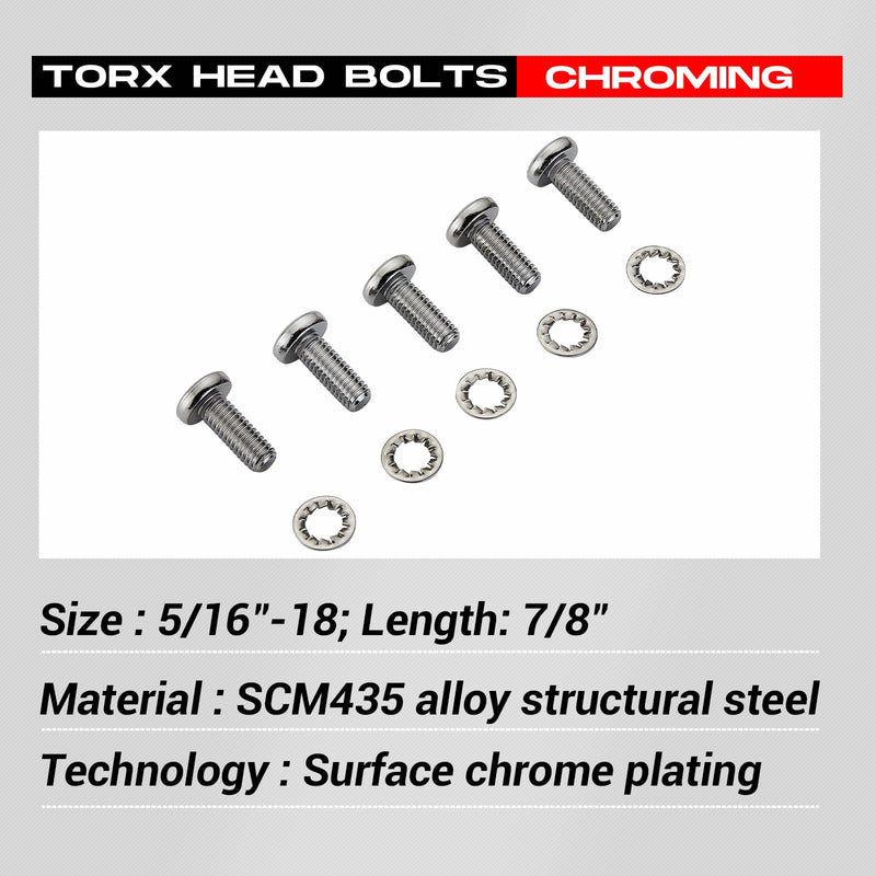 5PCS Screws Chrome Front Disc Brake Rotor TORX Bolts Fit for Harley davidson Touring Dyna Softail Sportster Street Glide with Cast Wheels OEM #43655 5/16-18