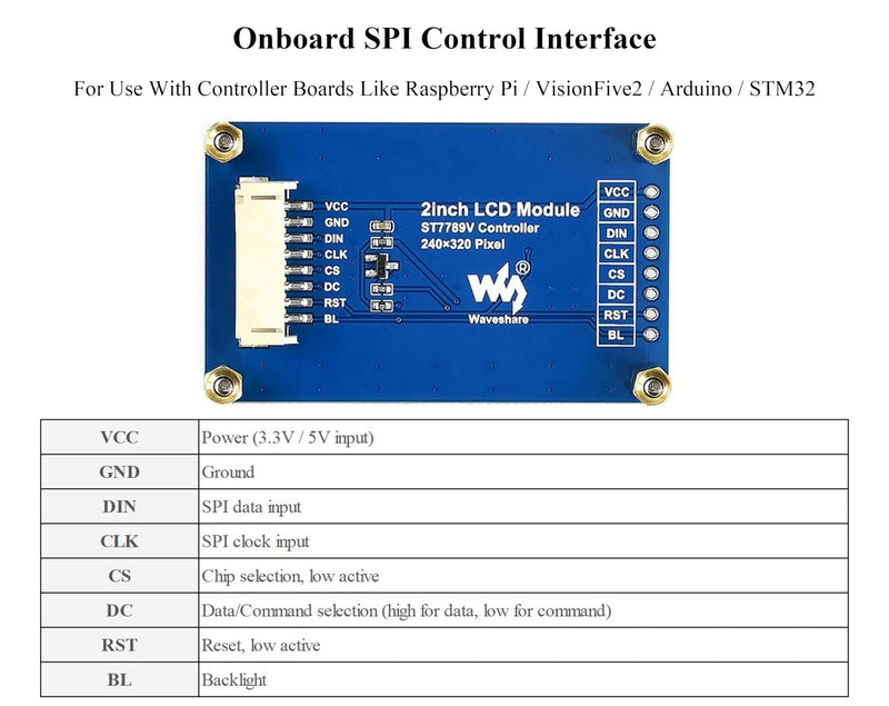 waveshare 2inch LCD Module Mini LCD Screen Compatible with Raspberry Pi/Ardu-ino/STM32, 240x320 Resolution IPS LCD Display, 262K RGB Color, Embedded ST7789VW Driver, SPI Interface 2inch IPS LCD Display Module
