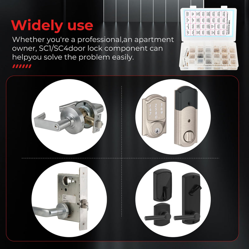 1100-Piece SC1/SC4 Keyway Re-Key Kit replacement for Schlage Rekeying Kit, Compatible with SC1/SC4 Door Component, Bottom Pin, with Pins, Springs, Cap, Tail Piece, Master Pin,and SC1 Pick，rekeying kit