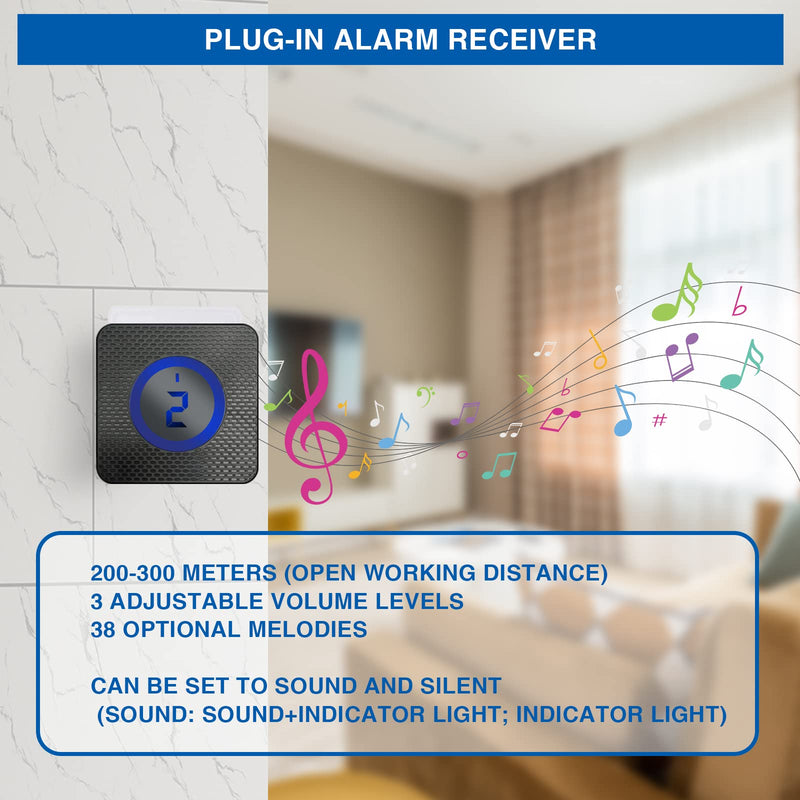 Solar Infrared Doorbell,Solar Driveway Alarm, with Solar Wireless Motion Sensor and Plug-in Alarm Receiver Doorbell (1 Solar Wireless Motion Sensor & 2 Plug-in Alarm Receiver Doorbell) 1 Solar Wireless Motion Sensor & 2 Plug-in Alarm Receiver Doorbell