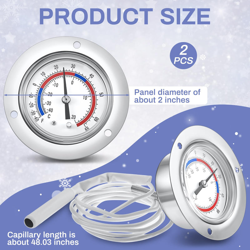 Copkim 2 Pcs Cooler Thermometer Vapor Capillary Design Refrigerator Gauge Freezer Thermometer, -40-65 Degree F/ -40-20 Degree C Temperature 2'' Dial Stainless Steel Flanged Panel Mount