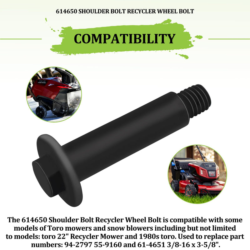 614650 Shoulder Bolt Recycler Wheel Bolt Compatible with Toro Lawn Mower and Snow Blower, Fits Models 22" Recycler Mower and Toro 1980s, Replaces Part Number 94-2797, 55-9160 and 61-4651, 4 Pack