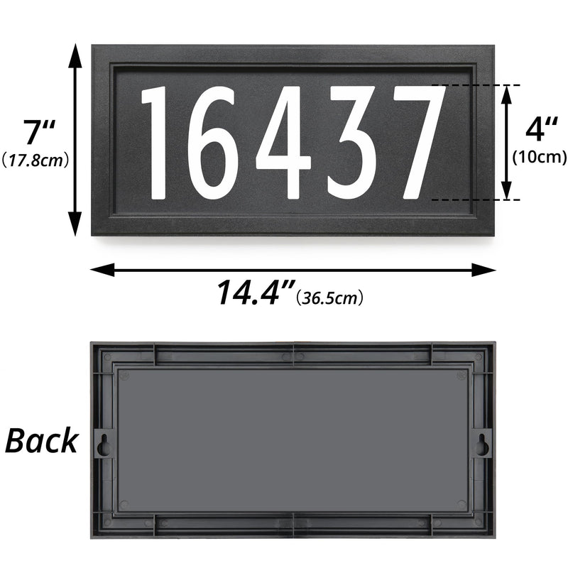Address Number Sign 14.4" x 7.0" ABS Plastic, Includes 4 Sets 4 Inch 0-8 Number Stickers, Mounting Screws & Expansion Tubes, Fits 4-5 Digits for Home Wall Door