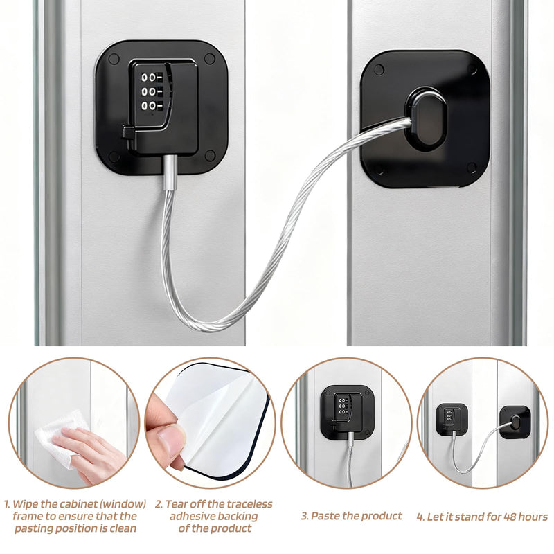 4 Set Refrigerator Lock for Kids Heavy Duty Fridge Locks Baby Proofing Combinatin Latch with Code for Cabinets Drawers Windows Safety Pantry Lock Easy Install No Keys Needed (4 Pack) 4 Pack