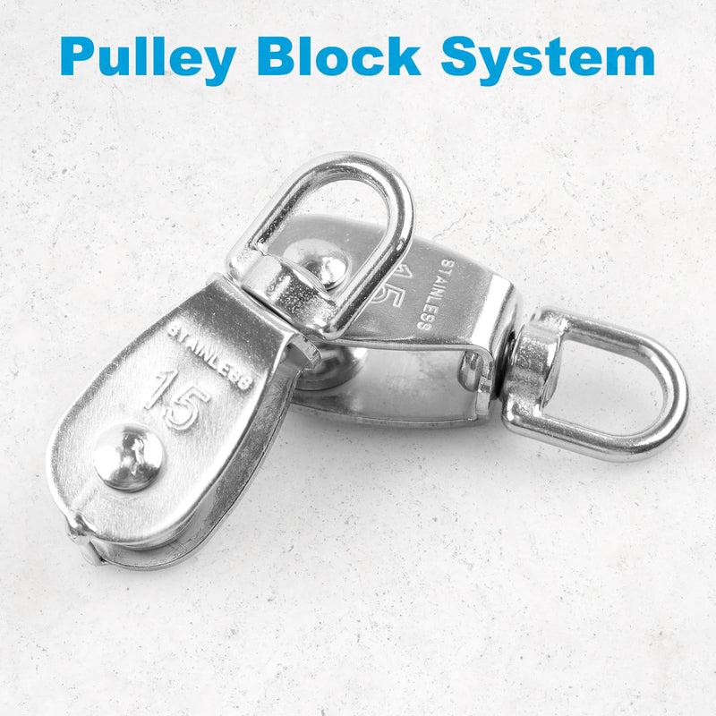 12 Pack M15 Single Pulley Block, 304 Stainless Steel Wire Rope Cable Pulley, Heavy Duty Swivel Pulley Wheel Hanging Wire Towing Wheel for Lifting, Pulleys for Rope 12