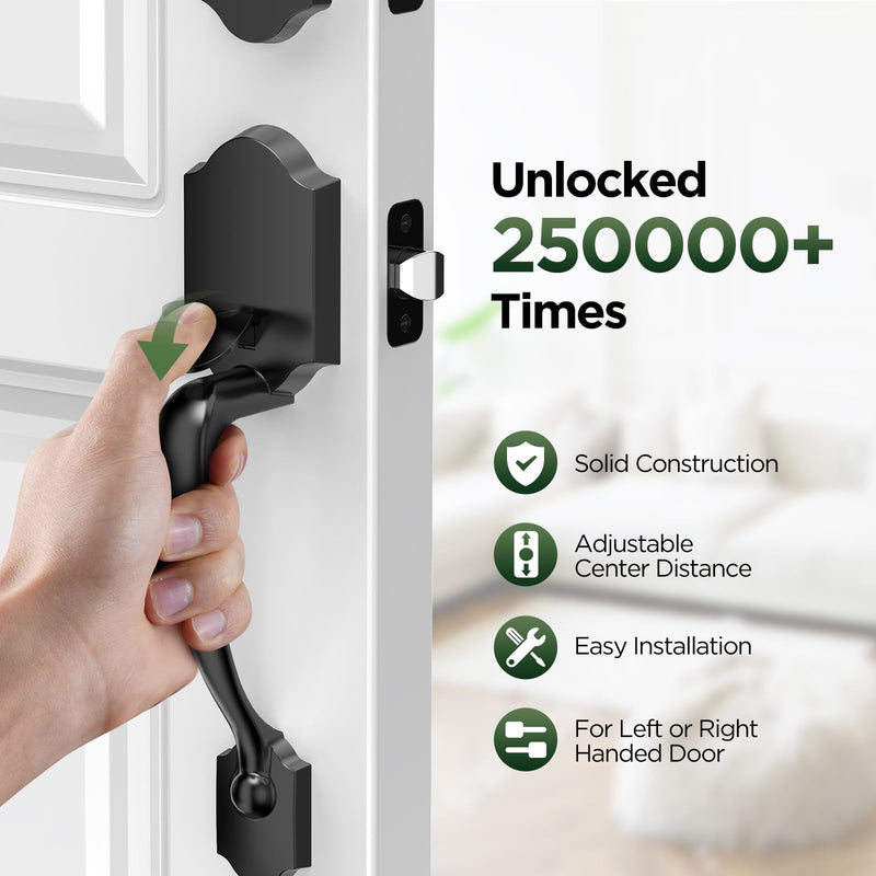 Black Front Door Handle and Deadbolt Set, Classic Lock With Matte Exterior Lever, Reversible Entry for Right & Left Handed Matte Black