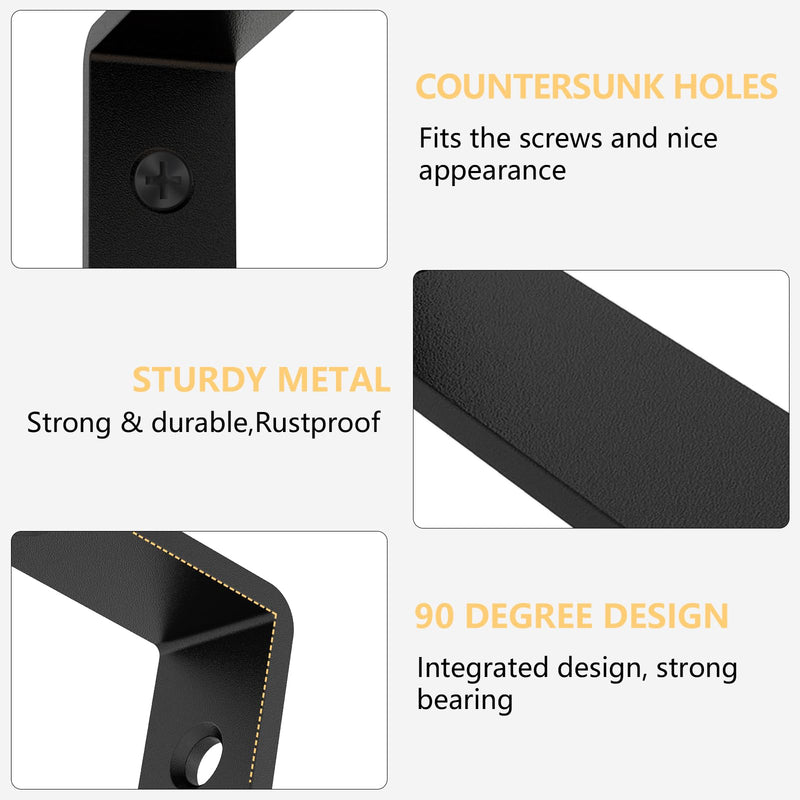 LSK 6PCS L Bracket, Heavy Duty Metal Corner Bracket, 5"×2"(125×50mm) Shelf Support Bracket Max Load : 42lb, Joint Angle Bracket for Wooden Board, Black 5 Inch