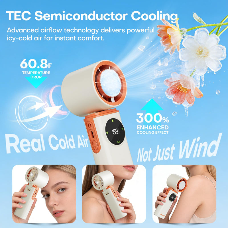 6000mAh Portable Handheld Fan with Ice Cooling, 199 Levels Stepless Speed, 20H Long Battery Life, 20000RPM Turbo Fan Rechargeable Personal Mini Fan for Travel, Outdoor, Makeup (White) White