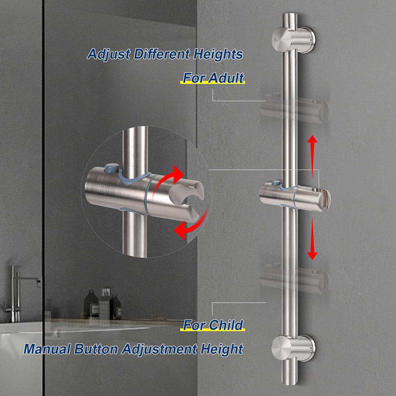 NearMoon Shower Slide Bar with Height/Angle Adjustable Handheld Shower head Holder, Bathroom SUS 304 Stainless Steel Shower Head Holder for Bath (Screw Mounted, Brushed Nickel) Screw Mounted