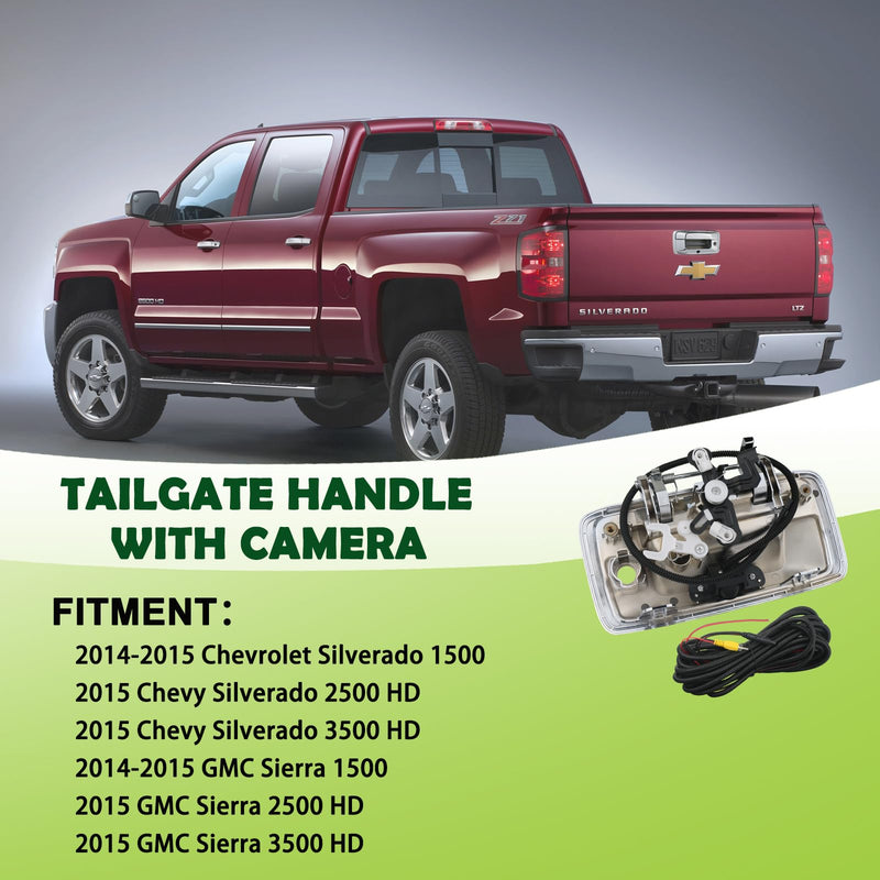 Backup Camera Tailgate Handle Rear View Camera Liftgate Latch Handle with Keyhole Chrome Compatible with 2014-2015 Chevrolet Chevy Silverado Sierra 1500 Replaces 23128692 2014-2015 Chrome