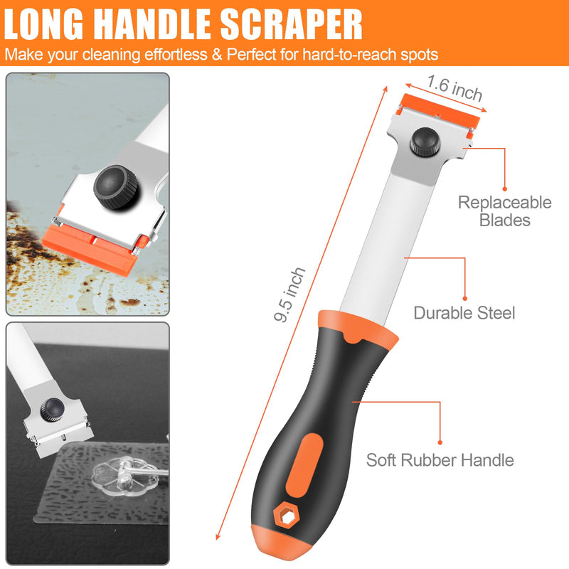 3 Pack Razor Blade Scraper, Premium Cleaning Scraper Tool with 60 PCS Metal & Plastic Razor Blades, Multi-Purpose Glass Scraper for Windows, Sticker, Decals, Cooktop, Paint Removal (Orange) Orange