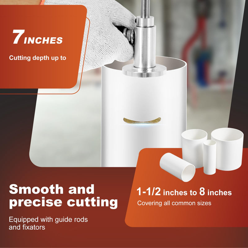 7 Inches Inside Pipe Cutter Kit for Tight Spaces with 11 Pcs Diamond Cutting Wheel Adjustable Cutting Depth PVC Pipe Cutter Tool with 1/4 Hex Shank Fit for 1-1/2 Inch to 8 Inch for Glass Marble Jade Pipe Cutter with 11 Pcs Diamond Cutting Wheel