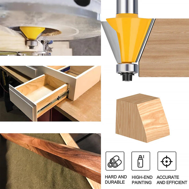 HUHAO 3Pcs Chamfer Router Bit Set 1/2 Inch Shank Bevel Router Bits 15, 22.5, 30 Degree 3pc