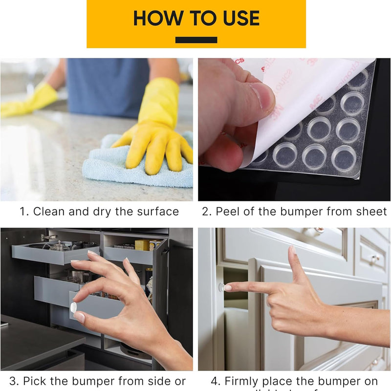 104-Piece Cabinet Bumper Set - Clear, Self-Adhesive Rubber Pads for Cabinet Doors, Cupboards, and Kitchen Cabinet Protectors – Dampen Noise & Protect Surfaces 104