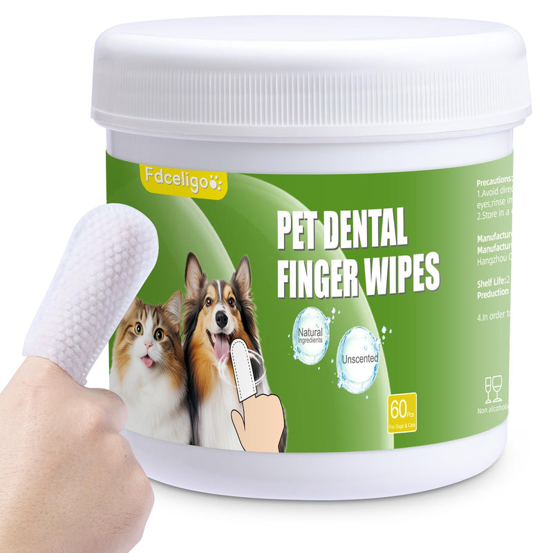 Dog Dental Care Wipes - Pet Teeth Cleaning Wipes for Dogs & Cats - Reduces Plaque, Freshens Breath Dog Dental Care Solution Pet Finger Wipes(60 PCS, Unscented)