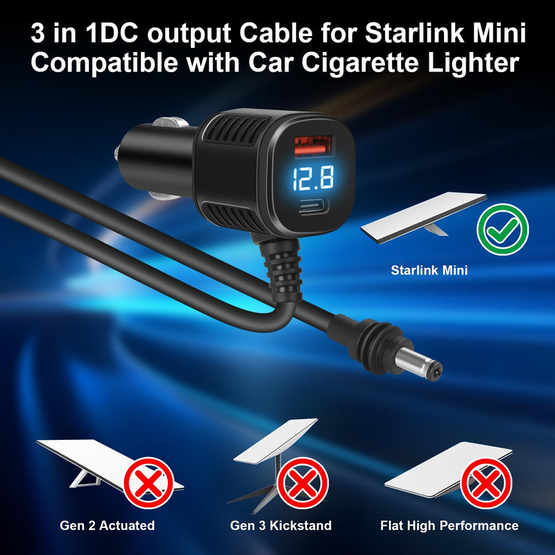 Starlink Mini Car Adapter with Step Up Converter,12/24V Step Up to 30V 3.5A Power Converter,3 in 1Starlink Mini Power Cable with Digital Display,Waterproof Car Power for Trucks,RV,Ships (9.84FT/3M)